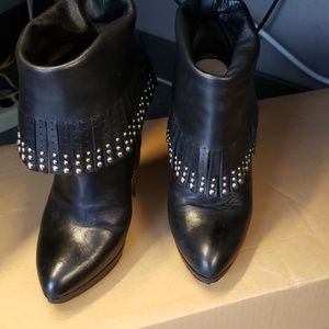 PRADA Leather Fringe-Embellished Ankle Boots
